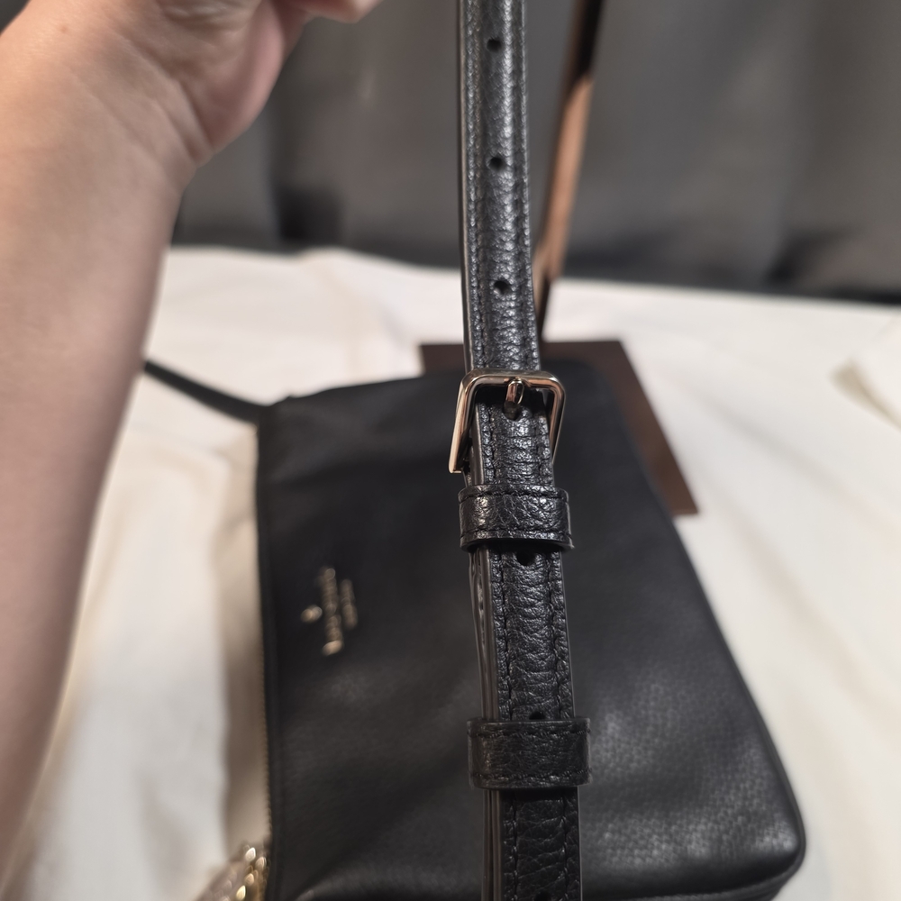 Kate Spade Leila Triple Gusset Pebbled Leather Crossbody Bag Black Like New - Picture 8 of 17